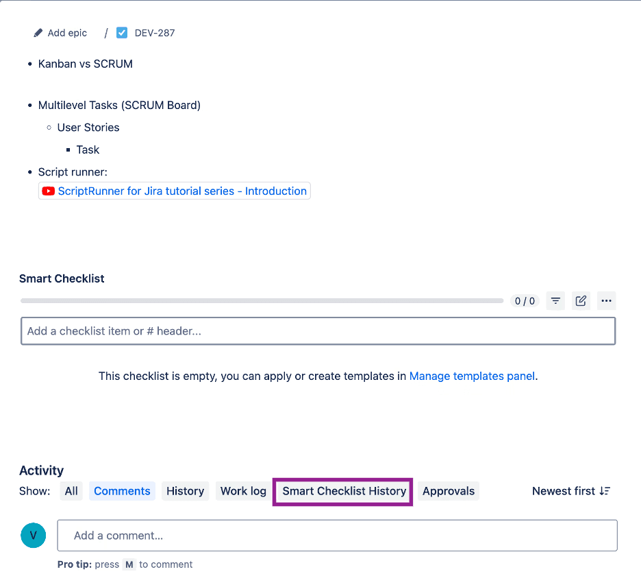 Working with smart Checklist